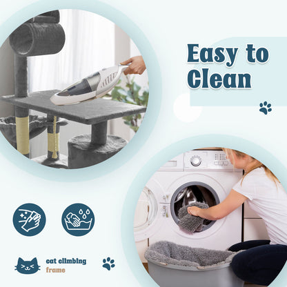 Grey Cat Tree Tower Condo Scratching Post Bed Stand 1.4M - Multi-Level Design, Plush Condos, Easy Maintenance