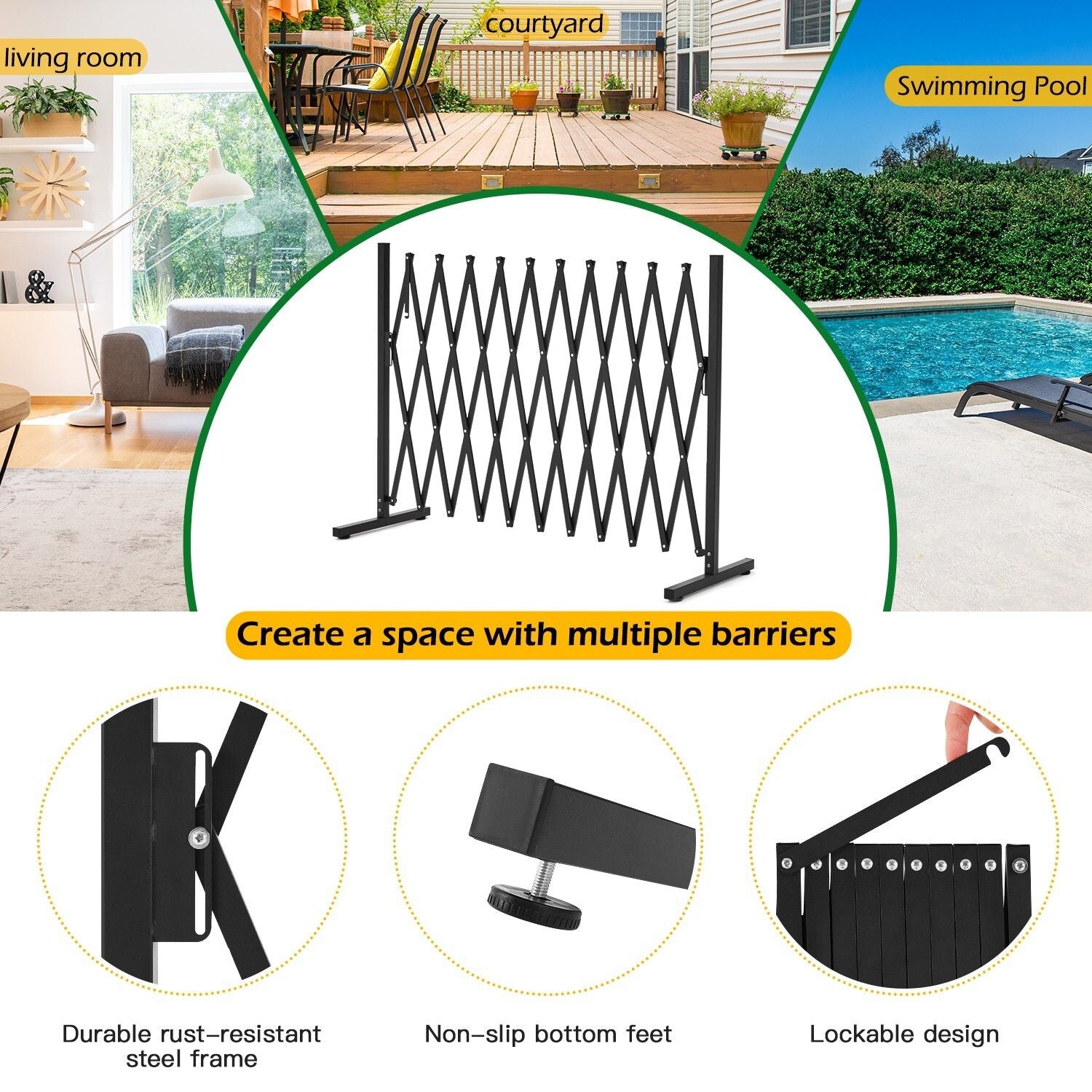 Retractable Aluminium Garden Gate Pet Fence 20x15x25 cm Durable Indoor Outdoor - SuperSaverAU - view 5