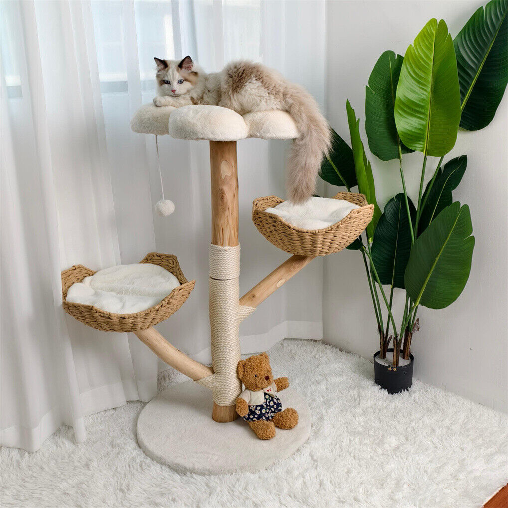 Cat Tree Scratcher Plush Sisal Willow Wood with Basket Cushion 20x15x25 cm - SuperSaverAU - view 2