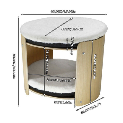 Elevated Double Cat Bed 2-Tier Wooden Plush Lounge