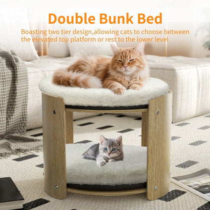 Elevated Double Cat Bed 2-Tier Wooden Plush Lounge