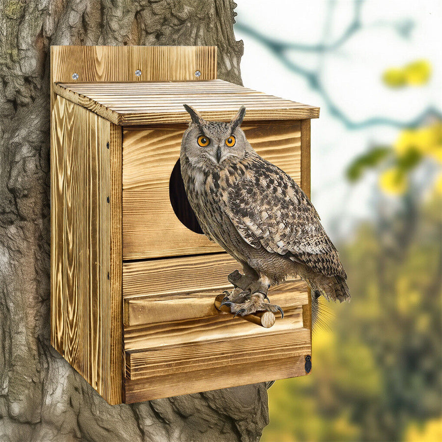 Owl Nesting Box Bird Feeder, 20x15x25 cm, Paulownia Wood, Easy Maintenance - SuperSaverAU - view 1