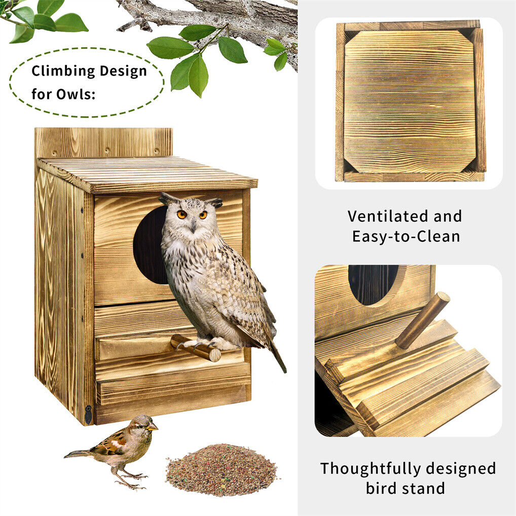 Owl Nesting Box Bird Feeder, 20x15x25 cm, Paulownia Wood, Easy Maintenance - SuperSaverAU - view 5