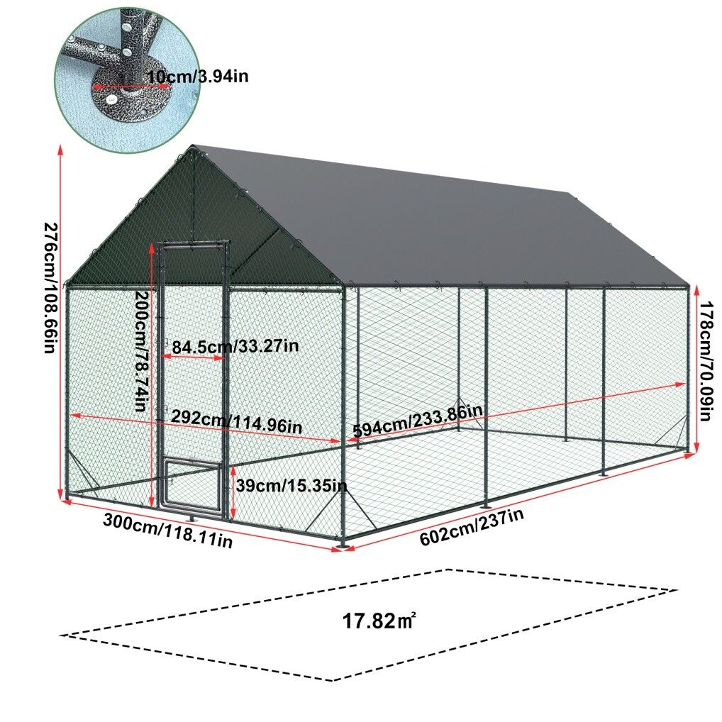 XXL Chicken Coop Hen House Cage 276x602x300cm with Walk-In Entrance & Sunshade Cover - SuperSaverAU - view 2