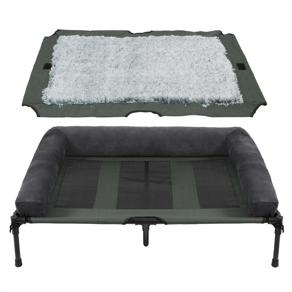 XL Elevated Dog Bed 110x80x28cm - Foldable Raised Pet Cot with Plush Fleece Cover