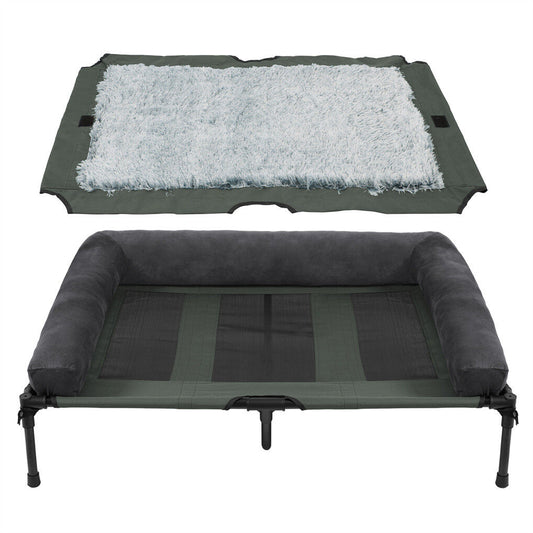 XL Elevated Dog Bed 110x80x28cm - Foldable Raised Pet Cot with Plush Fleece Cover