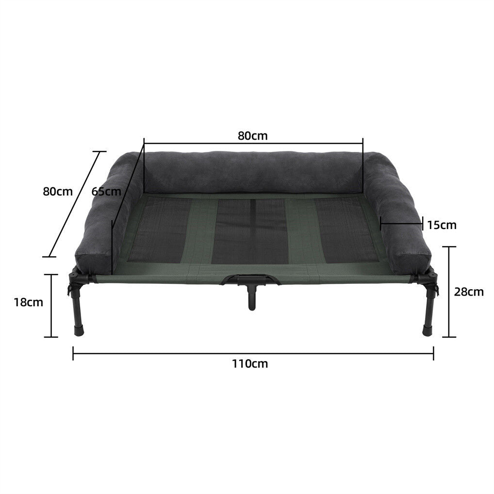 XL Elevated Dog Bed 110x80x28cm - Foldable Raised Pet Cot with Plush Fleece Cover