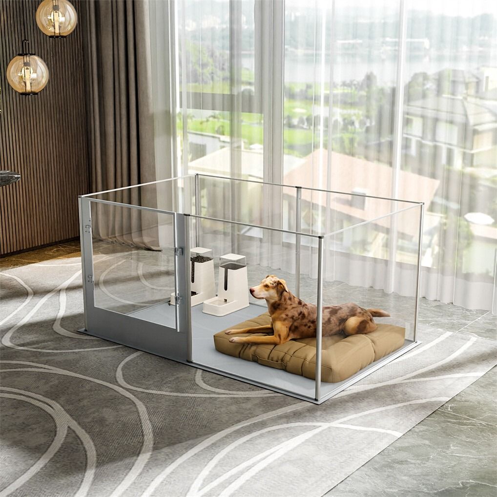 Large Acrylic Dog Playpen 163x102.5x80CM, 6 Panels, Durable & Safe Design - SuperSaverAU - view 1