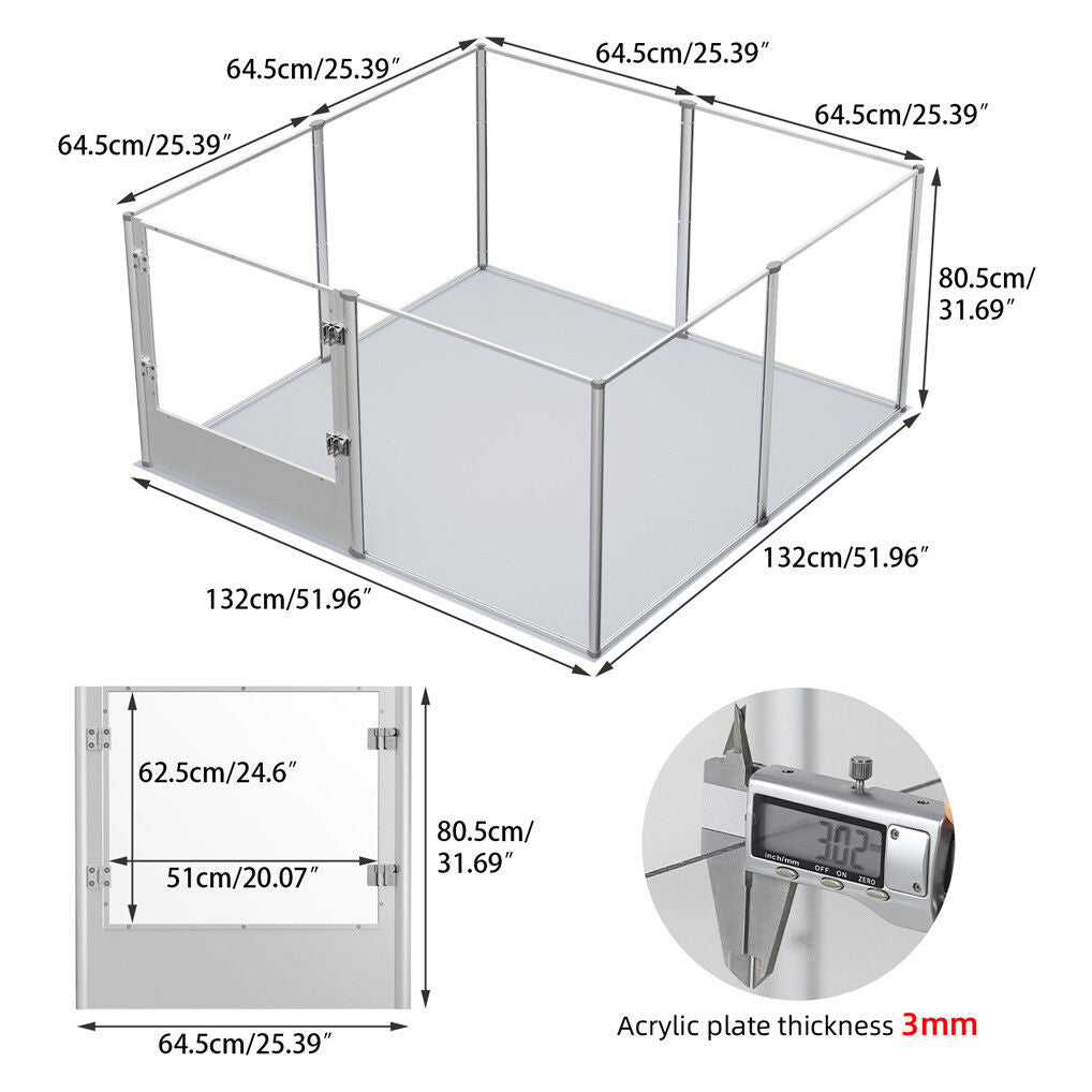 Large Acrylic Dog Playpen 132x132x80.5cm, 8 Panels, Durable & Safe Design - SuperSaverAU - view 2