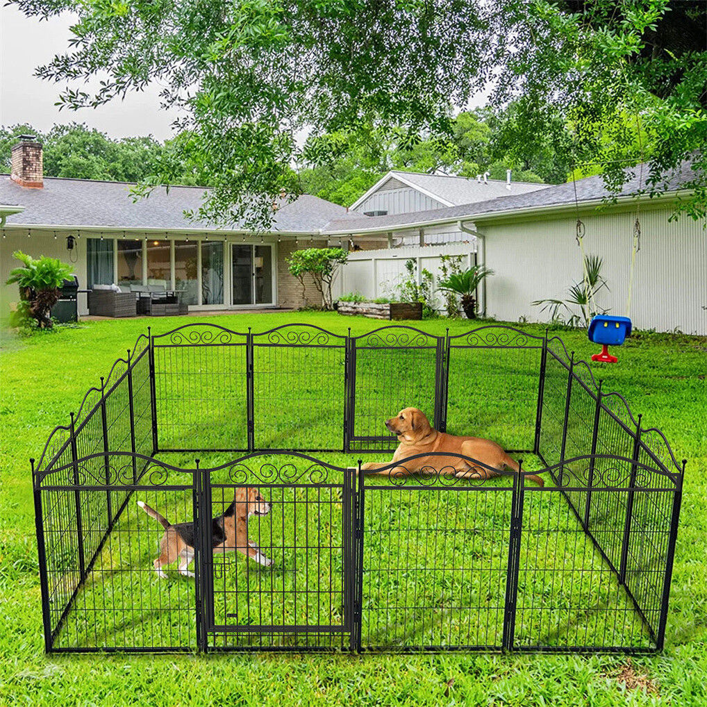 16 Panel Pet Playpen Gate Extension w/ Lockable Door Large Dog Cage