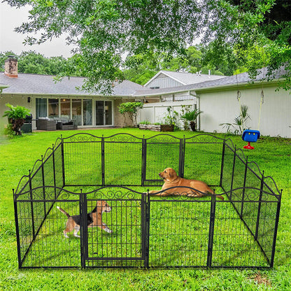 16 Panel Pet Playpen Gate Extension w/ Lockable Door Large Dog Cage
