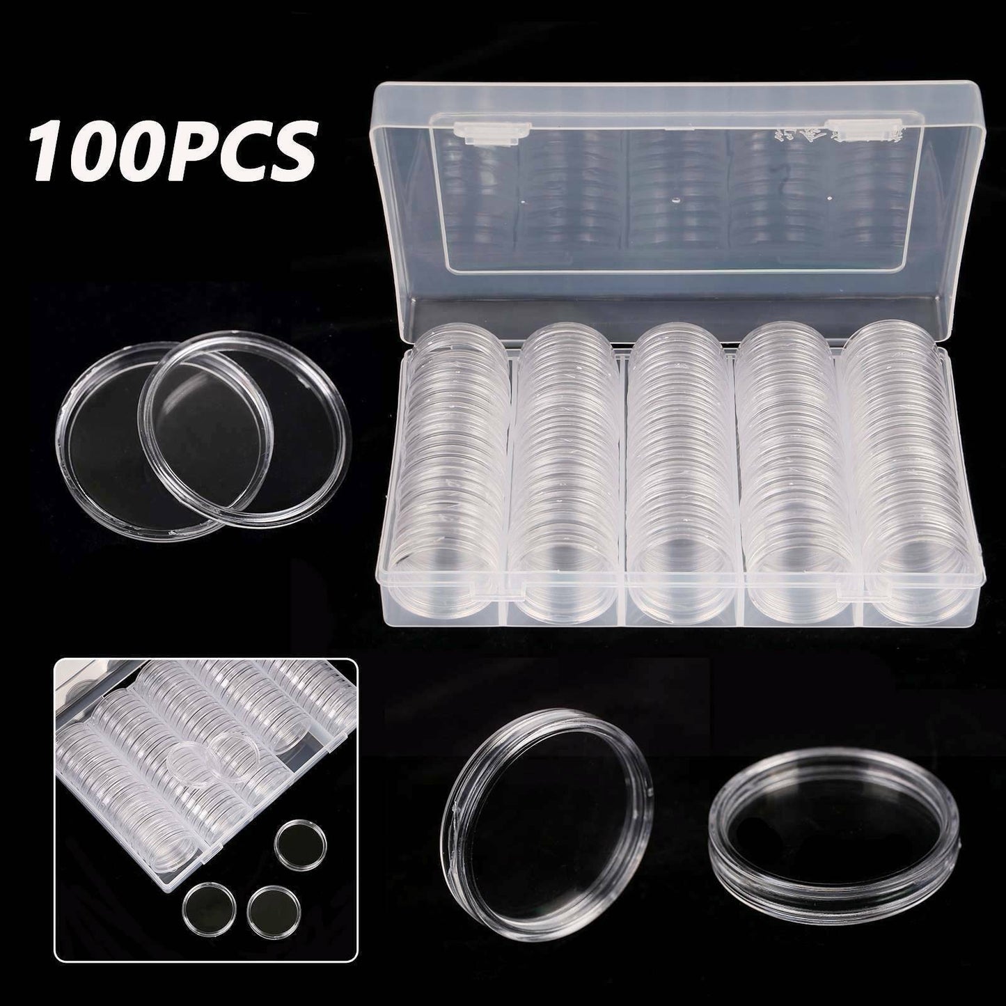 100PCS Clear Plastic Coin Holder Capsules for 20-30mm Coins