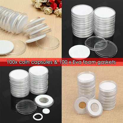 100PCS Clear Plastic Coin Holder Capsules for 20-30mm Coins
