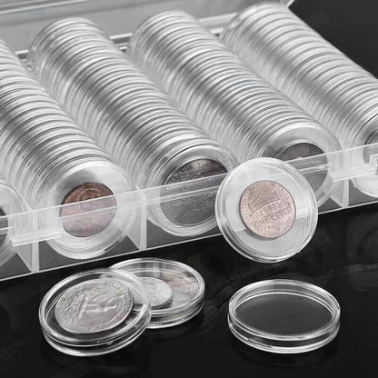 100pcs 46mm Clear Plastic Coin Holder Capsules Storage Box