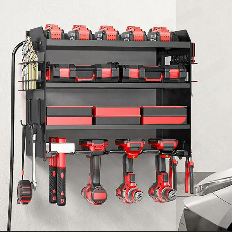 Power Tool Rack Organizer - Wall Mount Drill Holder, 4 Layers, 42x20x40 cm, 130 lbs Capacity - SuperSaverAU - view 1