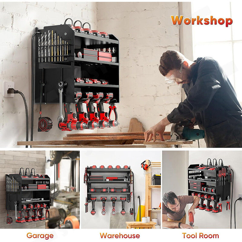 Power Tool Rack Organizer - Wall Mount Drill Holder, 4 Layers, 42x20x40 cm, 130 lbs Capacity - SuperSaverAU - view 2