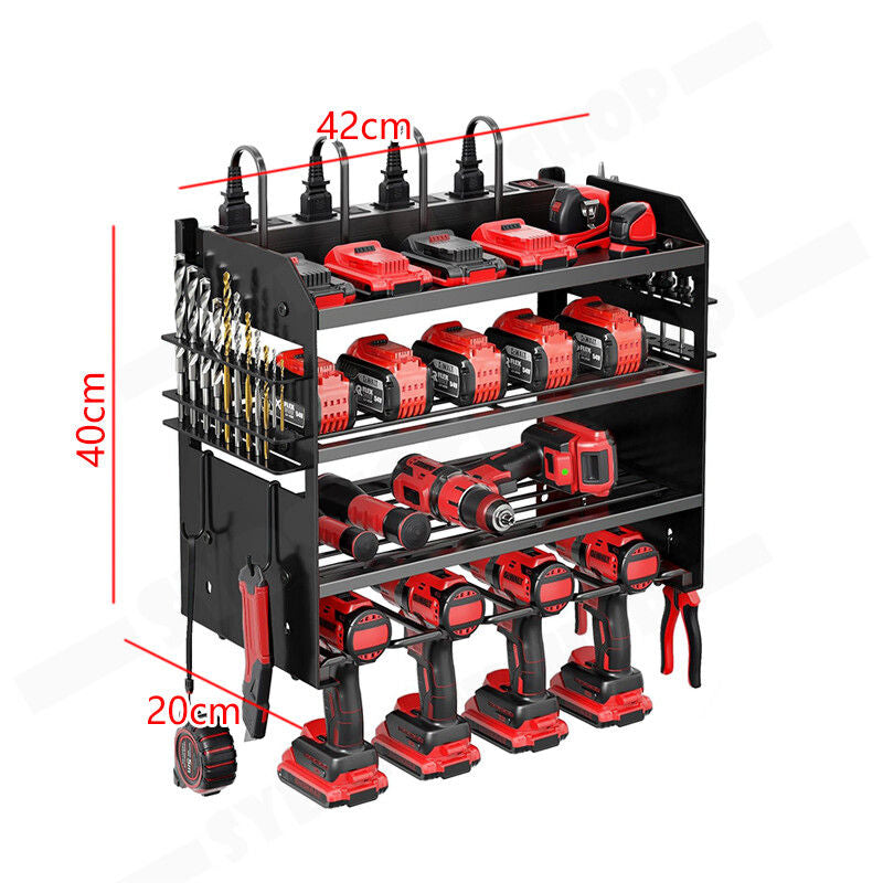 Power Tool Rack Organizer - Wall Mount Drill Holder, 4 Layers, 42x20x40 cm, 130 lbs Capacity - SuperSaverAU - view 3