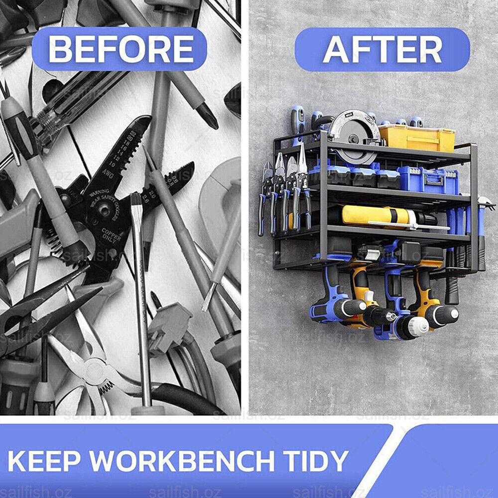 4-Layer Heavy Duty Drill Holder Wall Mount Tool Rack Organizer, 20 x 15 x 25 cm - SuperSaverAU - view 9