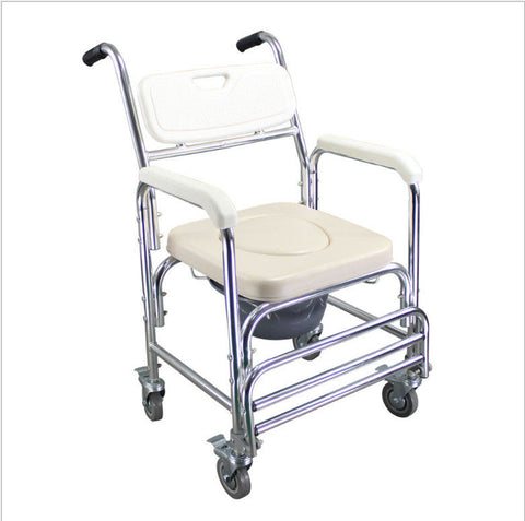 Premium Aluminium Mobile Shower Commode Chair 200kg with Footrests and Removable Pan