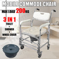 Premium Aluminium Mobile Shower Commode Chair 200kg with Footrests and Removable Pan