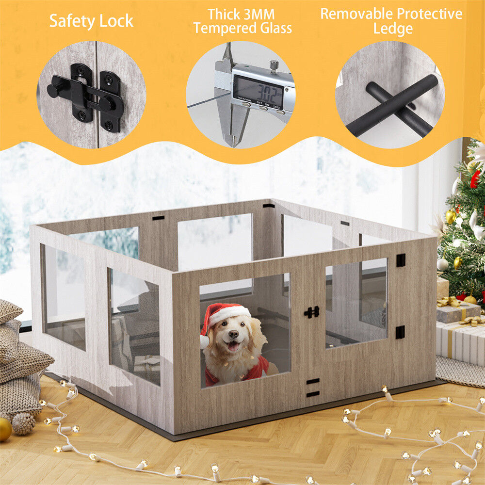 Indoor Dog Pen Tempered Glass Kennel 47.24x46.69x23.62 inches w/ Pad - SuperSaverAU - view 9