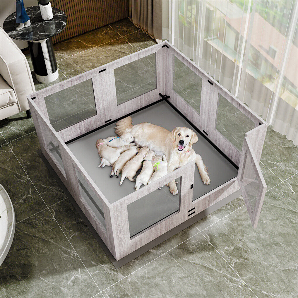 Large Dog Indoor Whelping Box, Tempered Glass & MDF