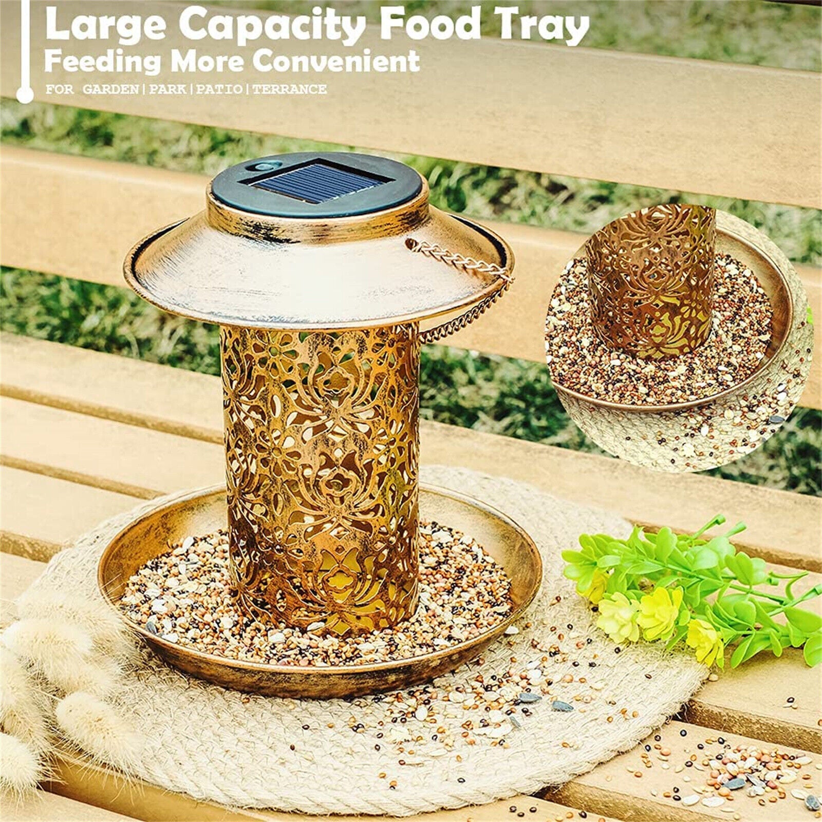 Premium Solar Hanging Bird Seed Feeder – with LED Light