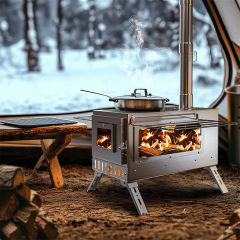 Stainless Steel Wood Burning Stove 1 Burner 20x15x25 cm Camping BBQ with Chimney - SuperSaverAU - view 2
