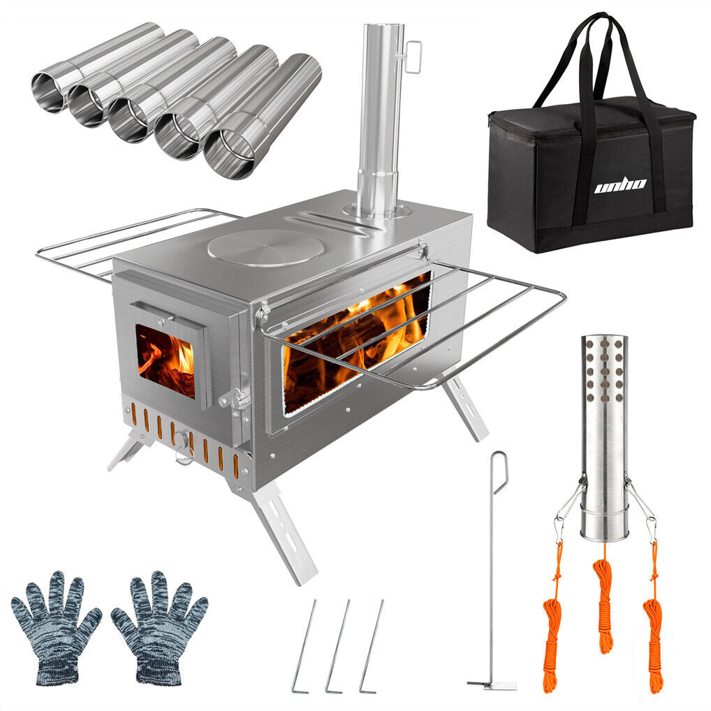 Stainless Steel Wood Burning Stove 1 Burner 20x15x25 cm Camping BBQ with Chimney - SuperSaverAU - view 5