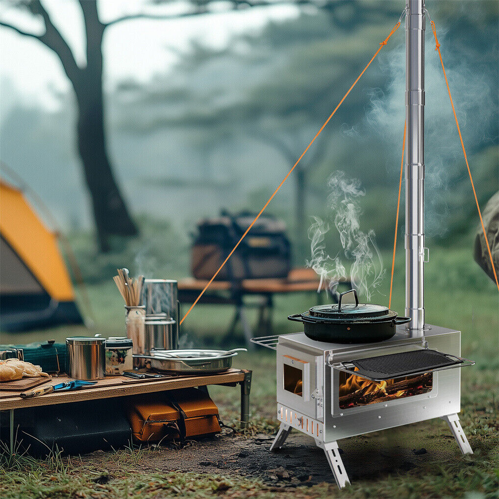 Stainless Steel Wood Burning Stove 1 Burner 20x15x25 cm Camping BBQ with Chimney - SuperSaverAU - view 6