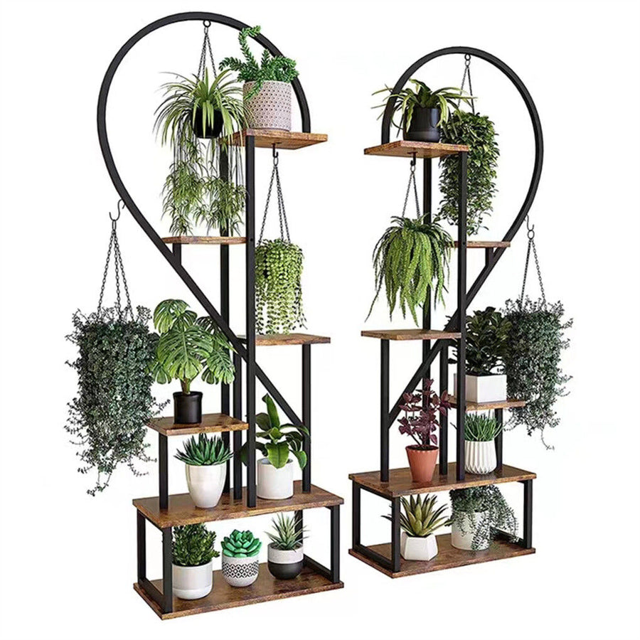 6 Tier Corner Plant Stand - Heart-Shaped Metal & MDF Ladder Shelf Rack, 20x15x25 cm - SuperSaverAU - view 1