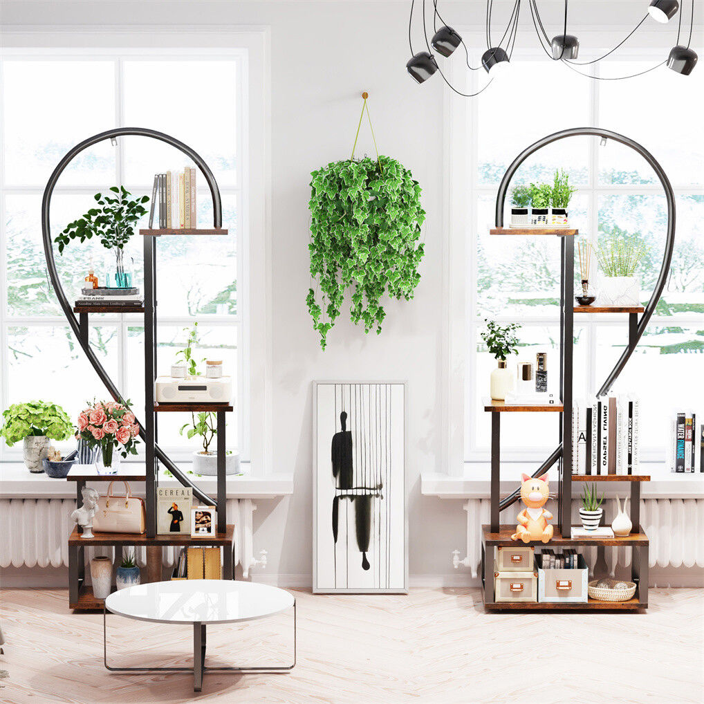 6 Tier Corner Plant Stand - Heart-Shaped Metal & MDF Ladder Shelf Rack, 20x15x25 cm - SuperSaverAU - view 2