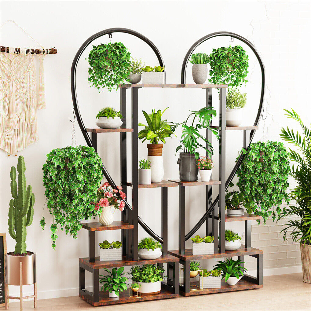 6 Tier Corner Plant Stand - Heart-Shaped Metal & MDF Ladder Shelf Rack, 20x15x25 cm - SuperSaverAU - view 4