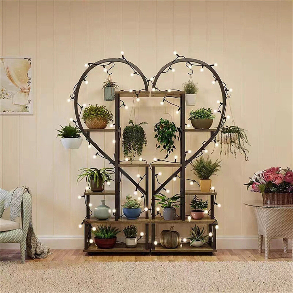 6 Tier Corner Plant Stand - Heart-Shaped Metal & MDF Ladder Shelf Rack, 20x15x25 cm - SuperSaverAU - view 6