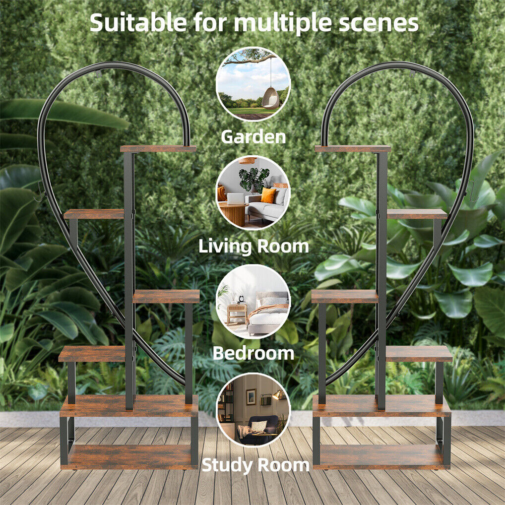 6 Tier Corner Plant Stand - Heart-Shaped Metal & MDF Ladder Shelf Rack, 20x15x25 cm - SuperSaverAU - view 8