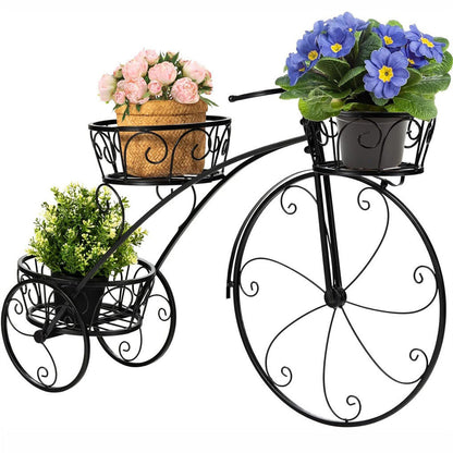 Iron Tricycle Plant Stand Pot Holder Black Solid Pattern