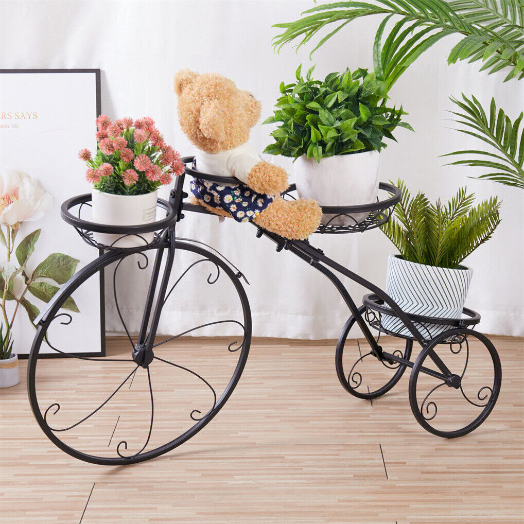 Iron Tricycle Plant Stand Pot Holder Black Solid Pattern