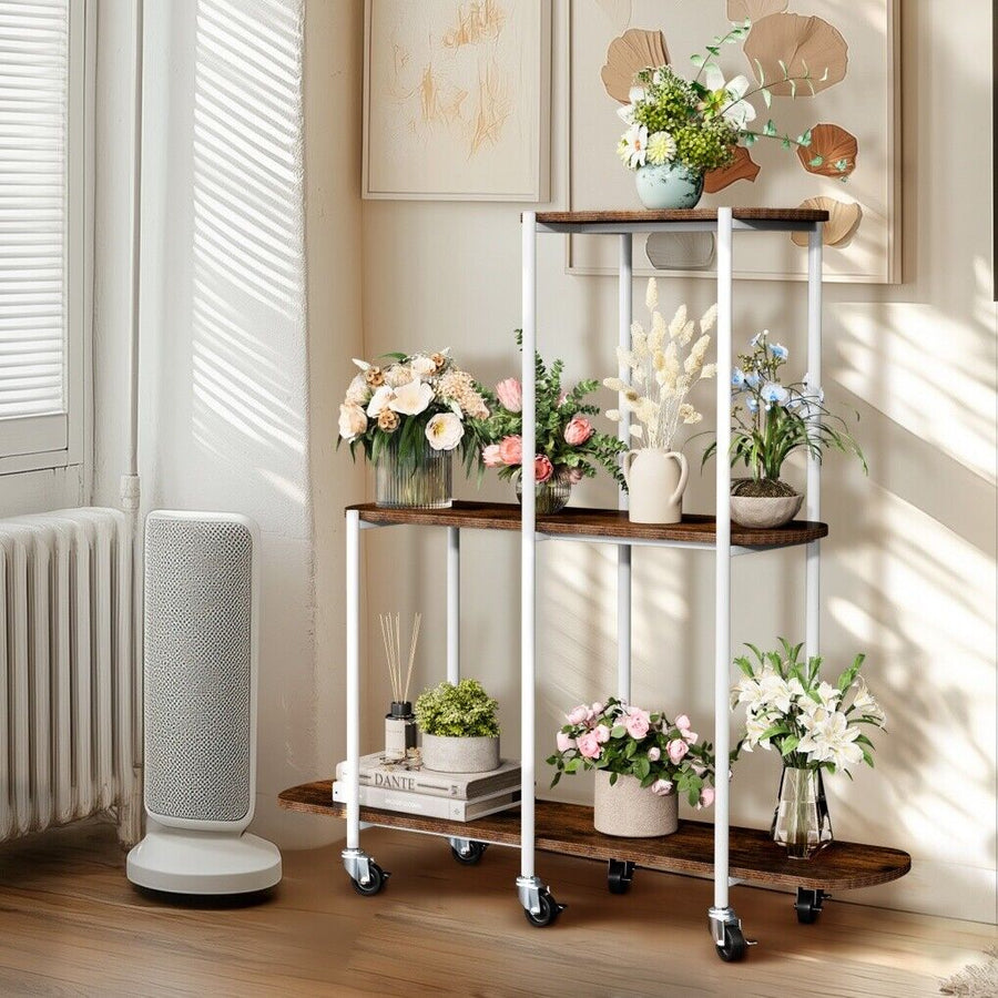 Plant Stand with Wheels, 3-Tier Indoor Outdoor Flower Rack, 20x15x25 cm - SuperSaverAU - view 1