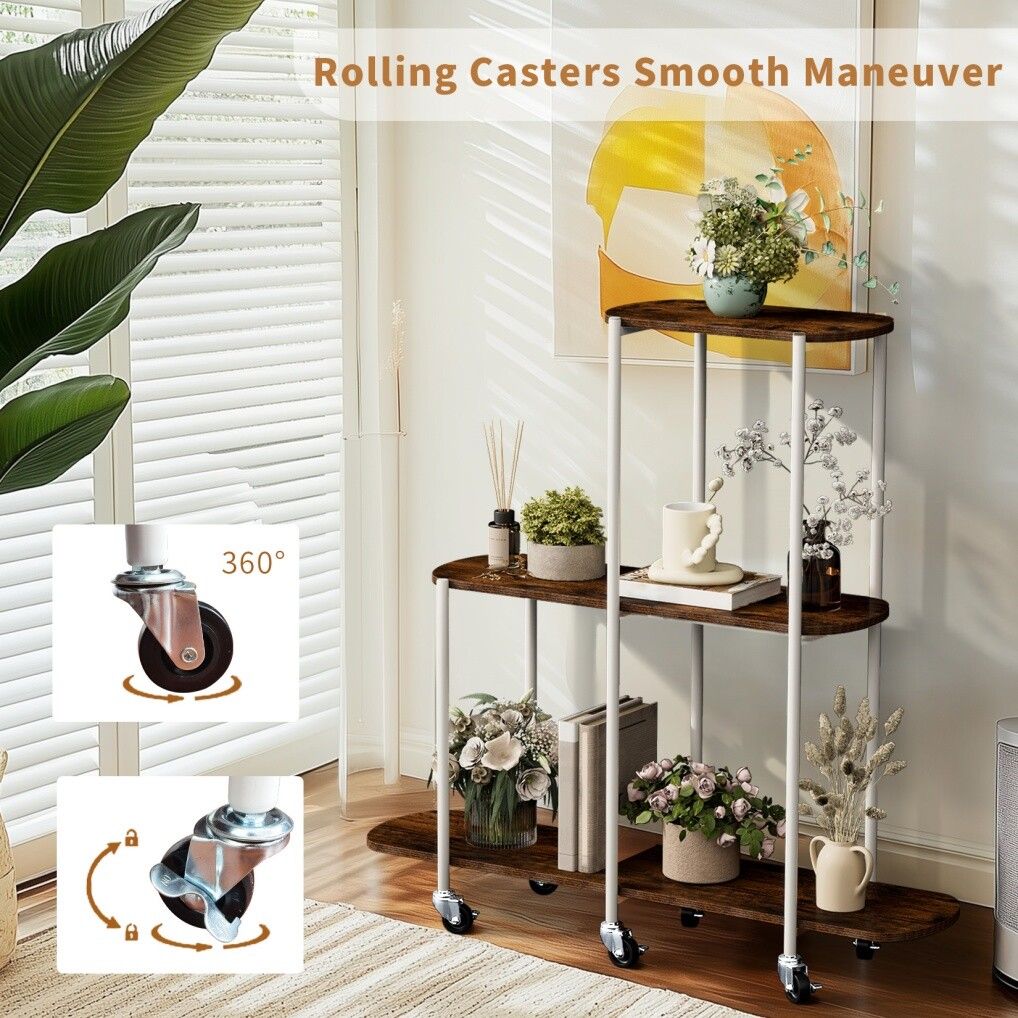 Plant Stand with Wheels, 3-Tier Indoor Outdoor Flower Rack, 20x15x25 cm - SuperSaverAU - view 4