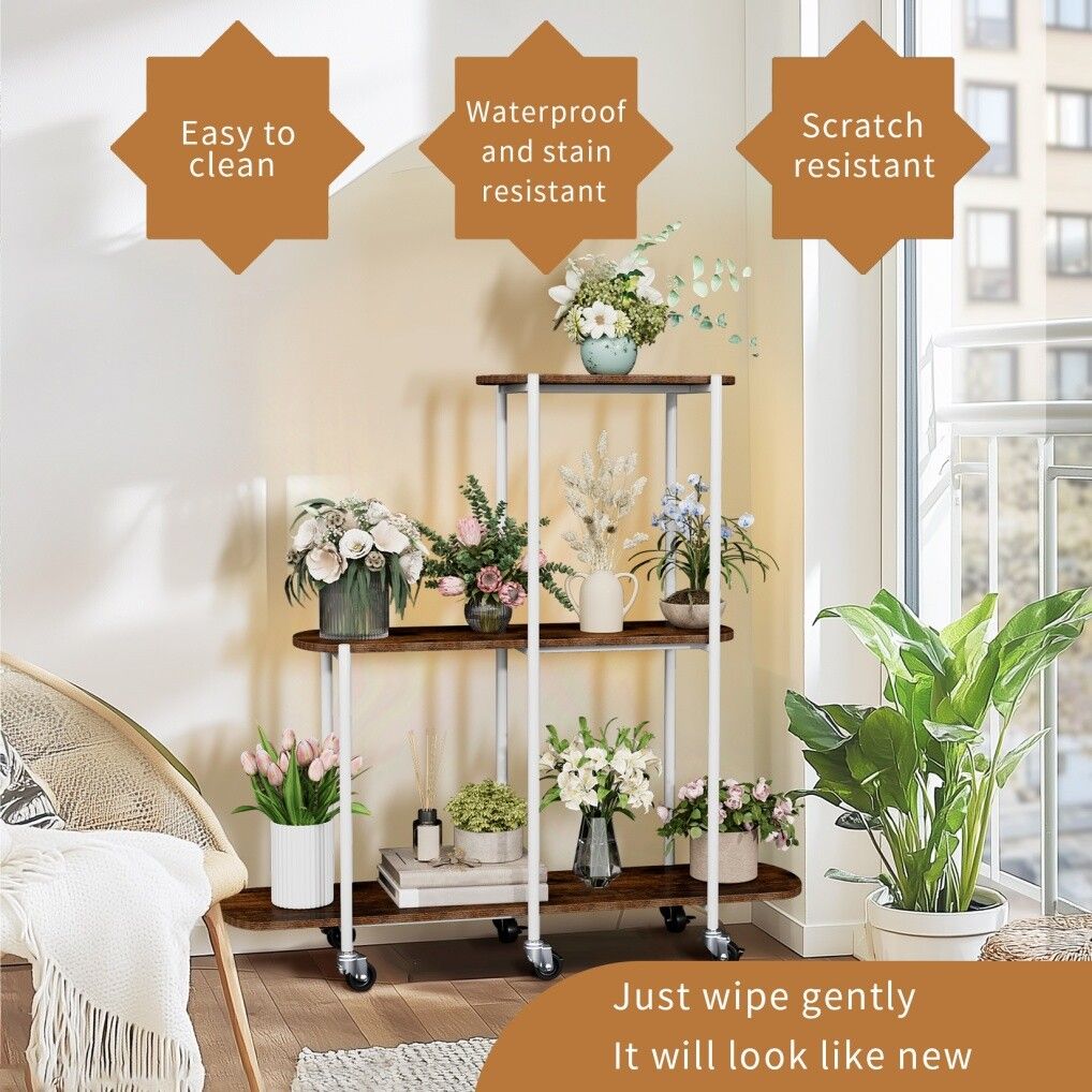 Plant Stand with Wheels, 3-Tier Indoor Outdoor Flower Rack, 20x15x25 cm - SuperSaverAU - view 6