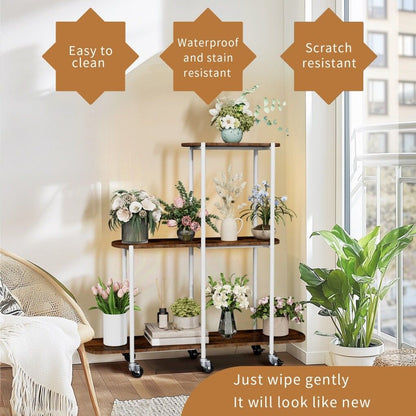 Plant Stand with Wheels Indoor Outdoor Flower Rack Display