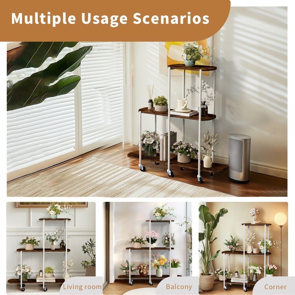 Plant Stand with Wheels, 3-Tier Indoor Outdoor Flower Rack, 20x15x25 cm - SuperSaverAU - view 7
