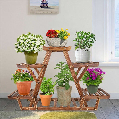 Wooden 6 Tier A-Frame Plant Stand 20x15x25 cm - Sturdy Pine Display Organizer - SuperSaverAU - view 1