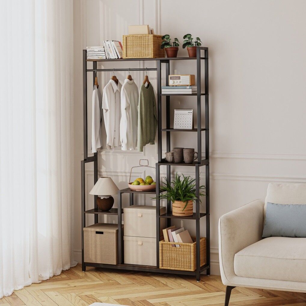 Rustic Plant Stand Shelf Rack with Hanging Rod for Indoor Outdoor Display - SuperSaverAU - view 3