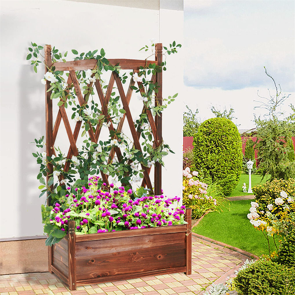 Elevated Wooden Planter Box 64x36.5x115cm with Trellis, Durable Firwood, Stylish Design - SuperSaverAU - view 1