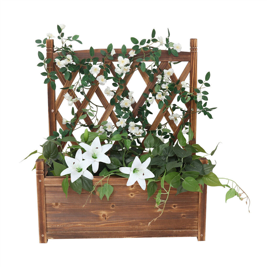 Elevated Small Wooden Planter Box 64x37x76cm with Trellis, Durable Firwood, Drainage - SuperSaverAU - view 1