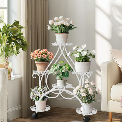 Movable Metal Plant Stand Garden Cart 20x15x25 cm, 6 Tiers, Lockable Wheels - SuperSaverAU - view 1