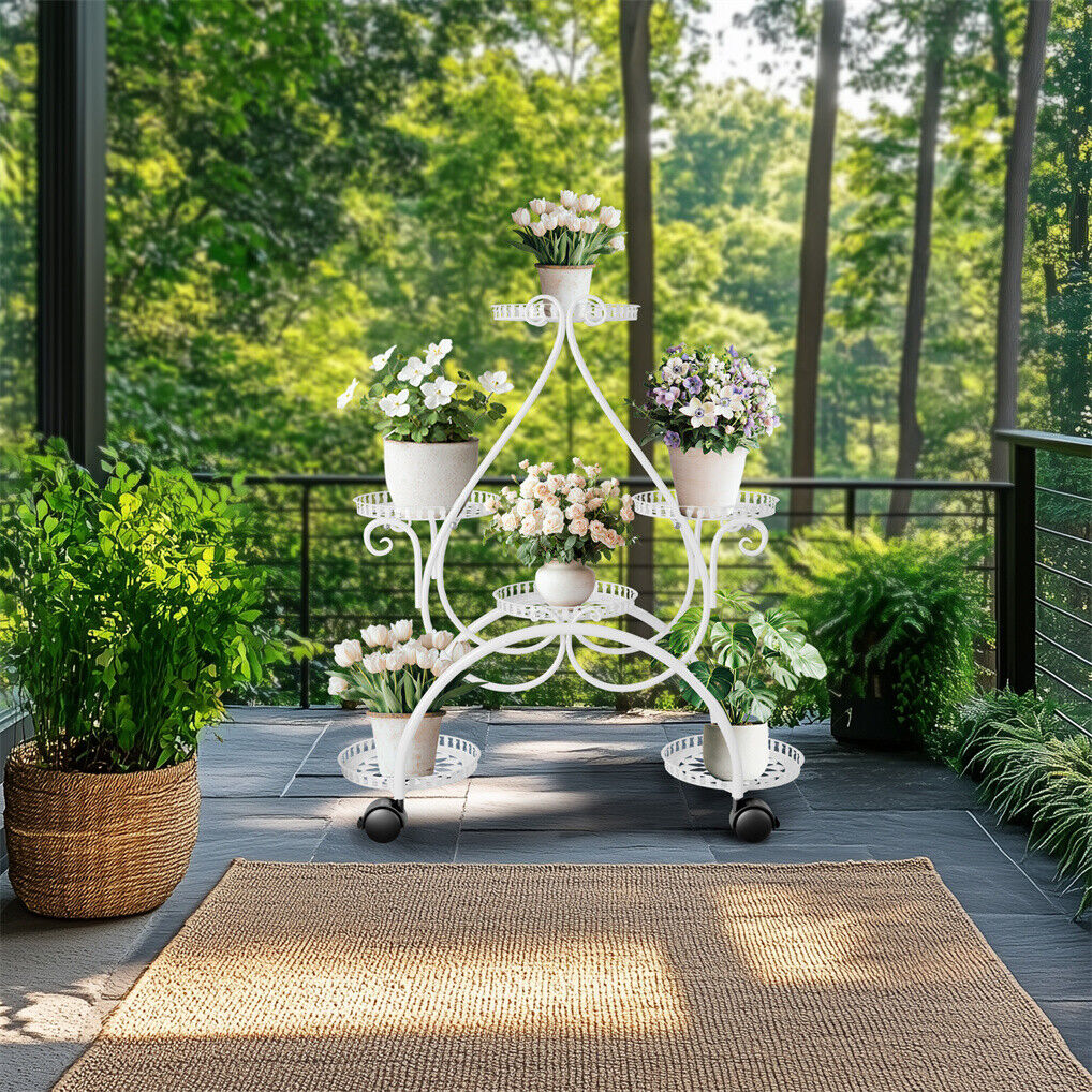 Movable Metal Plant Stand Garden Cart 20x15x25 cm, 6 Tiers, Lockable Wheels - SuperSaverAU - view 2