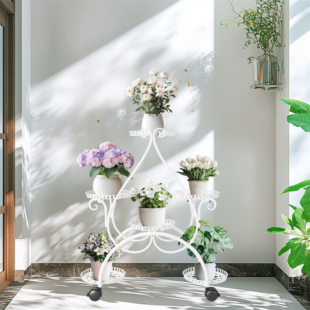 Movable Metal Plant Stand Garden Cart 20x15x25 cm, 6 Tiers, Lockable Wheels - SuperSaverAU - view 4