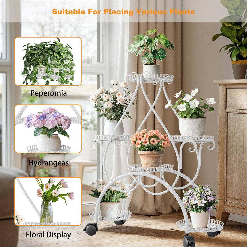 Movable Metal Plant Stand Garden Cart 20x15x25 cm, 6 Tiers, Lockable Wheels - SuperSaverAU - view 5